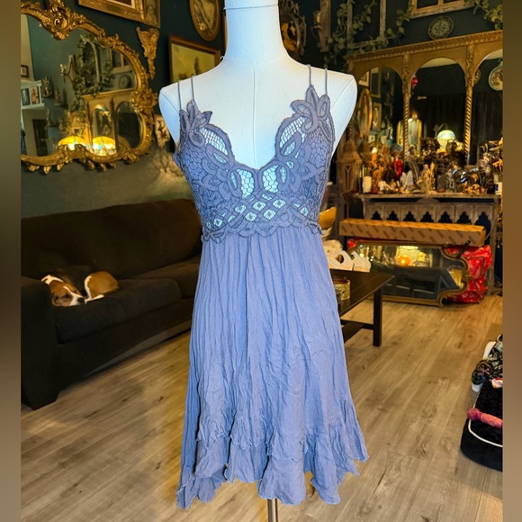 Free People Dresses & Skirts - Free People Adella Lace Slip Mini Dress – Charcoal Gray (XS)